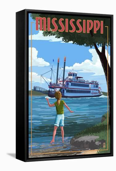 Mississippi - River Boat-Lantern Press-Framed Stretched Canvas