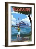 Mississippi - River Boat-Lantern Press-Framed Art Print