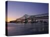 Mississippi River Bridge in the Evening and City Beyond, New Orleans, Louisiana-Charles Bowman-Stretched Canvas