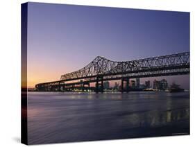 Mississippi River Bridge in the Evening and City Beyond, New Orleans, Louisiana-Charles Bowman-Stretched Canvas