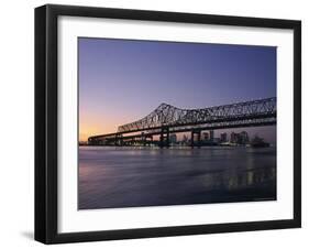 Mississippi River Bridge in the Evening and City Beyond, New Orleans, Louisiana-Charles Bowman-Framed Photographic Print