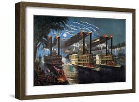 Mississippi River Race-Currier & Ives-Framed Giclee Print