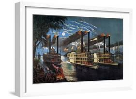 Mississippi River Race-Currier & Ives-Framed Giclee Print