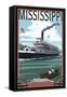 Mississippi - Riverboat and Rowboat-Lantern Press-Framed Stretched Canvas