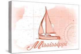 Mississippi - Sailboat - Coral - Coastal Icon-Lantern Press-Stretched Canvas