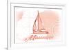 Mississippi - Sailboat - Coral - Coastal Icon-Lantern Press-Framed Art Print