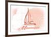 Mississippi - Sailboat - Coral - Coastal Icon-Lantern Press-Framed Art Print