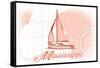 Mississippi - Sailboat - Coral - Coastal Icon-Lantern Press-Framed Stretched Canvas