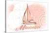 Mississippi - Sailboat - Coral - Coastal Icon-Lantern Press-Stretched Canvas