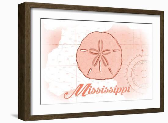 Mississippi - Sand Dollar - Coral - Coastal Icon-Lantern Press-Framed Art Print