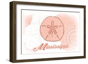 Mississippi - Sand Dollar - Coral - Coastal Icon-Lantern Press-Framed Art Print