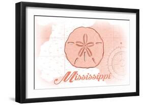 Mississippi - Sand Dollar - Coral - Coastal Icon-Lantern Press-Framed Art Print