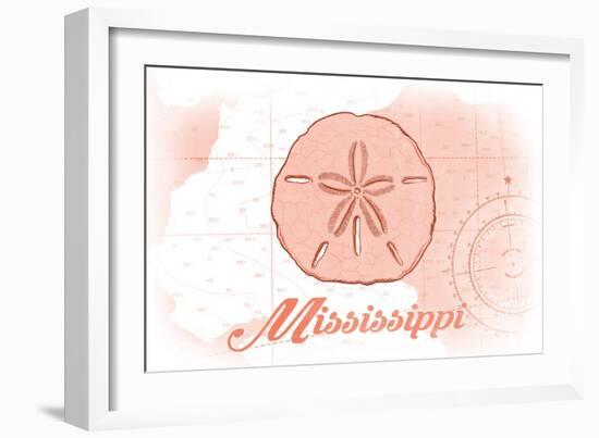 Mississippi - Sand Dollar - Coral - Coastal Icon-Lantern Press-Framed Art Print