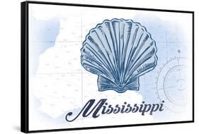 Mississippi - Scallop Shell - Blue - Coastal Icon-Lantern Press-Framed Stretched Canvas