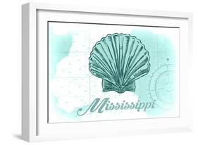 Mississippi - Scallop Shell - Teal - Coastal Icon-Lantern Press-Framed Art Print