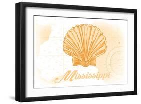 Mississippi - Scallop Shell - Yellow - Coastal Icon-Lantern Press-Framed Art Print