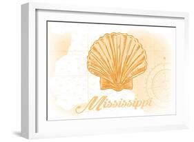 Mississippi - Scallop Shell - Yellow - Coastal Icon-Lantern Press-Framed Art Print