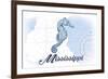 Mississippi - Seahorse - Blue - Coastal Icon-Lantern Press-Framed Premium Giclee Print