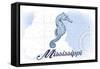 Mississippi - Seahorse - Blue - Coastal Icon-Lantern Press-Framed Stretched Canvas