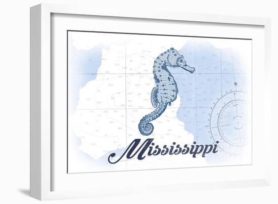 Mississippi - Seahorse - Blue - Coastal Icon-Lantern Press-Framed Art Print