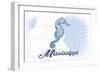 Mississippi - Seahorse - Blue - Coastal Icon-Lantern Press-Framed Art Print