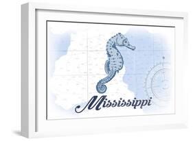 Mississippi - Seahorse - Blue - Coastal Icon-Lantern Press-Framed Art Print