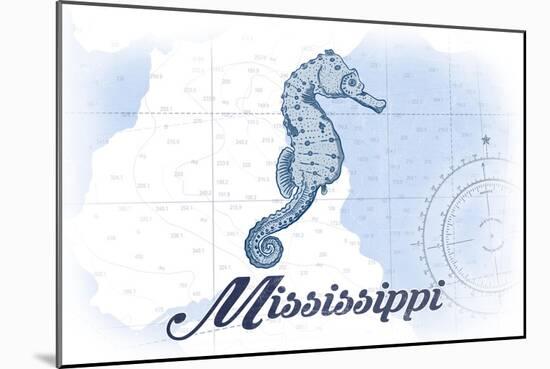 Mississippi - Seahorse - Blue - Coastal Icon-Lantern Press-Mounted Art Print