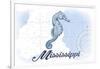 Mississippi - Seahorse - Blue - Coastal Icon-Lantern Press-Framed Art Print