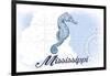 Mississippi - Seahorse - Blue - Coastal Icon-Lantern Press-Framed Art Print