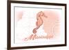 Mississippi - Seahorse - Coral - Coastal Icon-Lantern Press-Framed Premium Giclee Print