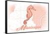 Mississippi - Seahorse - Coral - Coastal Icon-Lantern Press-Framed Stretched Canvas
