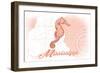 Mississippi - Seahorse - Coral - Coastal Icon-Lantern Press-Framed Art Print