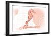 Mississippi - Seahorse - Coral - Coastal Icon-Lantern Press-Framed Art Print