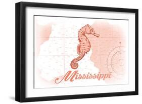 Mississippi - Seahorse - Coral - Coastal Icon-Lantern Press-Framed Art Print