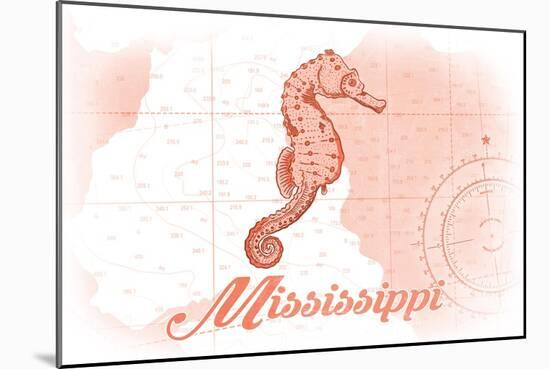 Mississippi - Seahorse - Coral - Coastal Icon-Lantern Press-Mounted Art Print