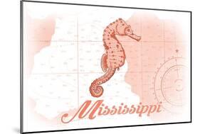 Mississippi - Seahorse - Coral - Coastal Icon-Lantern Press-Mounted Art Print