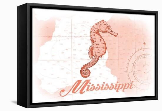 Mississippi - Seahorse - Coral - Coastal Icon-Lantern Press-Framed Stretched Canvas