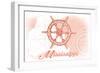 Mississippi - Ship Wheel - Coral - Coastal Icon-Lantern Press-Framed Art Print