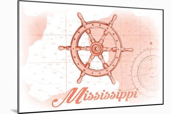 Mississippi - Ship Wheel - Coral - Coastal Icon-Lantern Press-Mounted Art Print