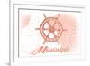 Mississippi - Ship Wheel - Coral - Coastal Icon-Lantern Press-Framed Art Print