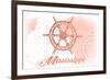 Mississippi - Ship Wheel - Coral - Coastal Icon-Lantern Press-Framed Art Print