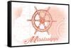 Mississippi - Ship Wheel - Coral - Coastal Icon-Lantern Press-Framed Stretched Canvas