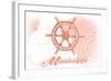 Mississippi - Ship Wheel - Coral - Coastal Icon-Lantern Press-Framed Art Print