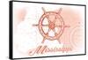 Mississippi - Ship Wheel - Coral - Coastal Icon-Lantern Press-Framed Stretched Canvas