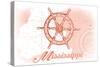 Mississippi - Ship Wheel - Coral - Coastal Icon-Lantern Press-Stretched Canvas