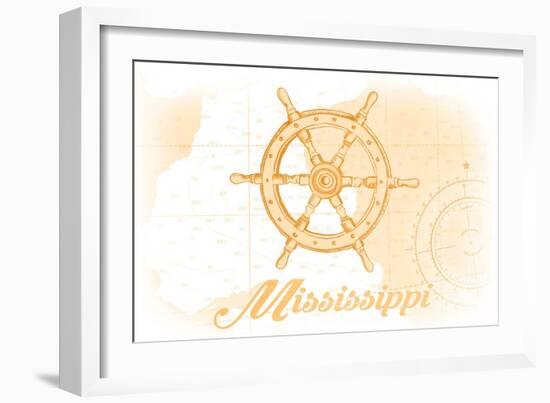 Mississippi - Ship Wheel - Yellow - Coastal Icon-Lantern Press-Framed Art Print