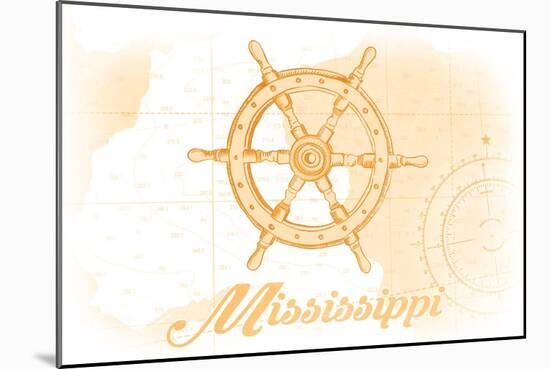 Mississippi - Ship Wheel - Yellow - Coastal Icon-Lantern Press-Mounted Art Print