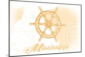 Mississippi - Ship Wheel - Yellow - Coastal Icon-Lantern Press-Mounted Art Print