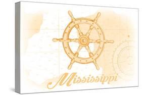 Mississippi - Ship Wheel - Yellow - Coastal Icon-Lantern Press-Stretched Canvas