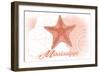 Mississippi - Starfish - Coral - Coastal Icon-Lantern Press-Framed Art Print